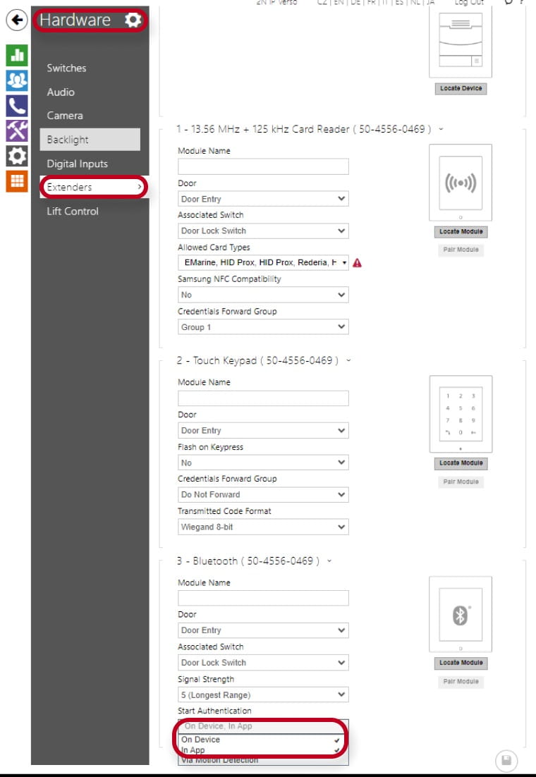 Extenders section - In app option