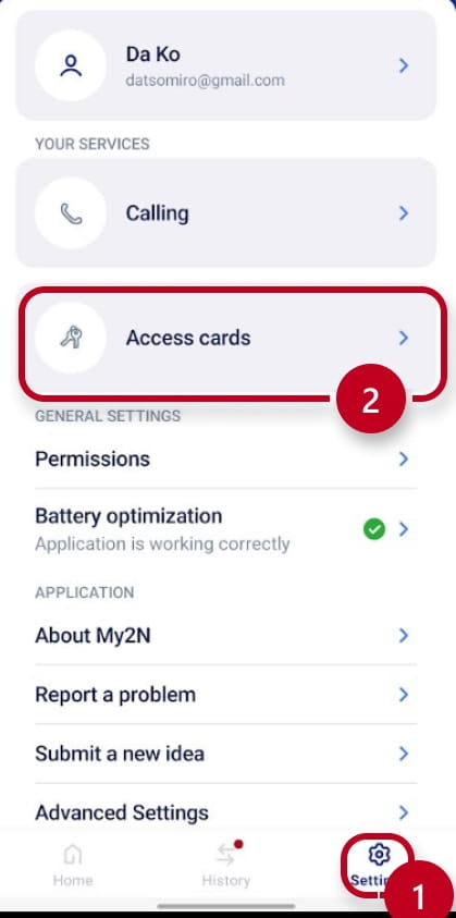 Card mode on the My2N app