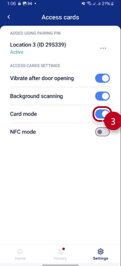 Enabling card mode