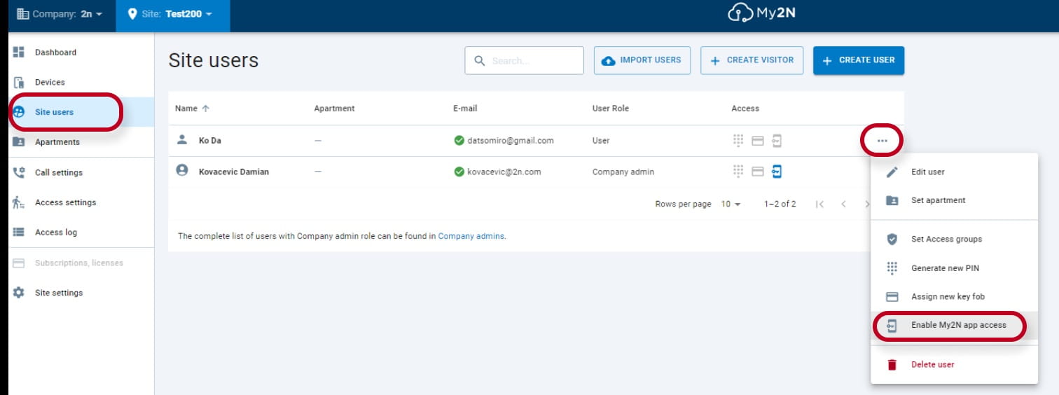 Enabling the My2N app access