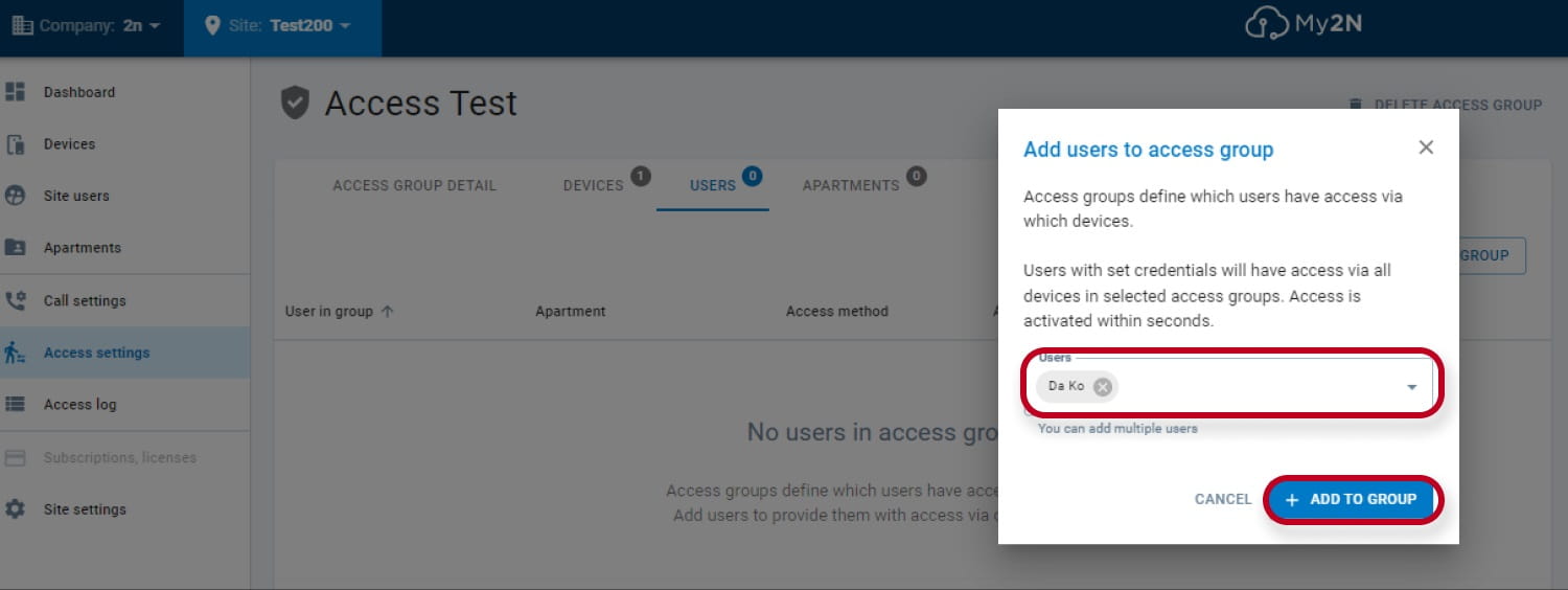 Adding user to access group