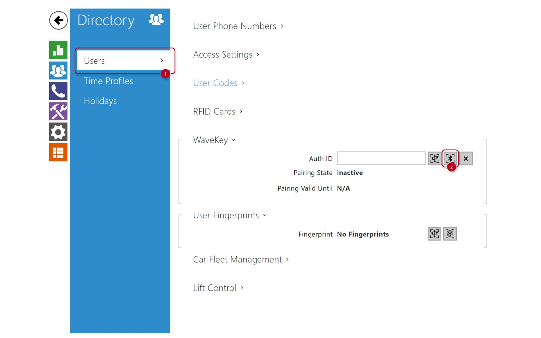 Directory - users - starting the pairing procedure