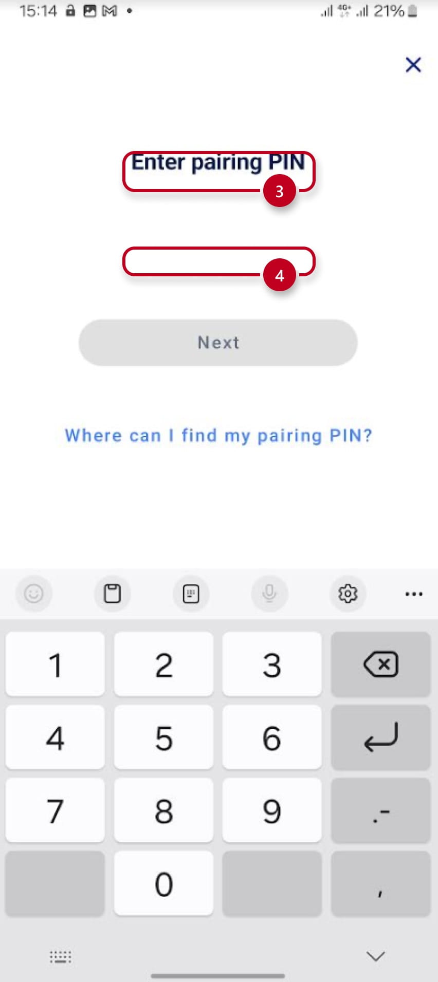 pairing on the app 2