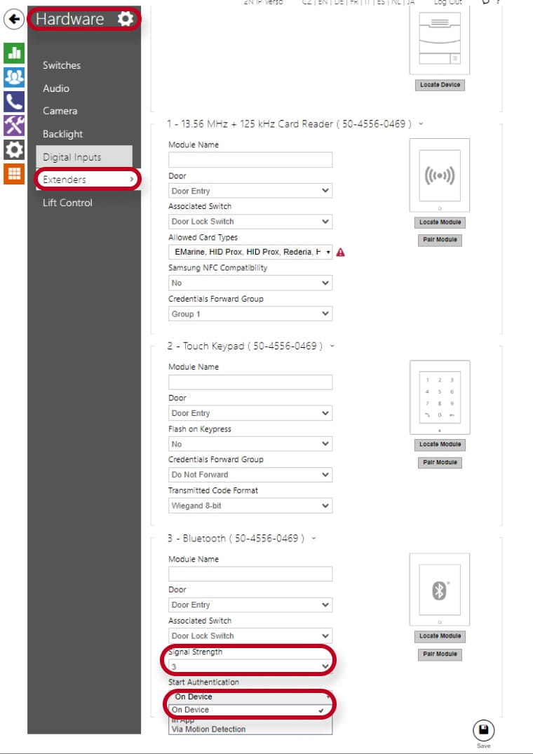 Configuration of the extenders section