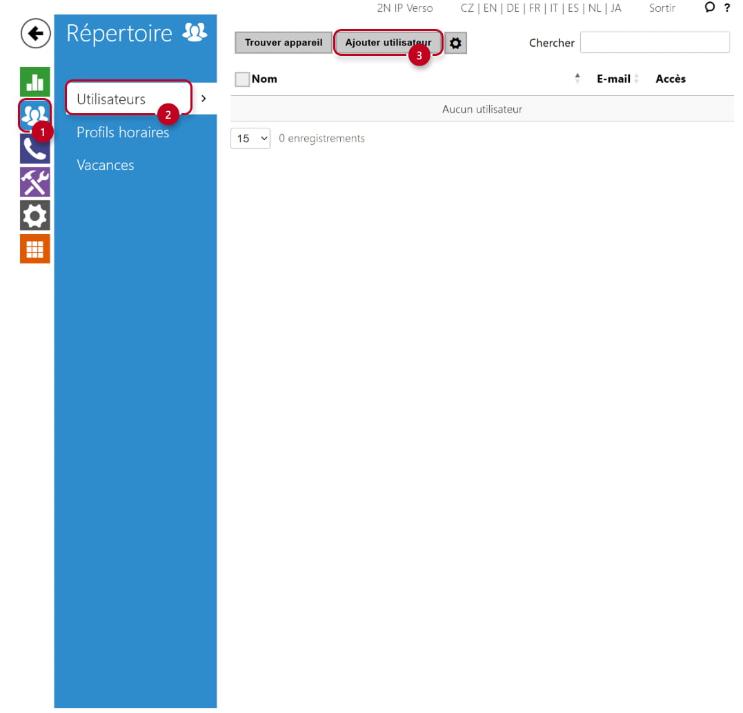 L’interface web de l'interphone (répertoire)