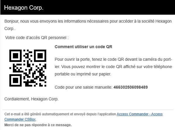 2N Access Commander - E-mail avec code QR