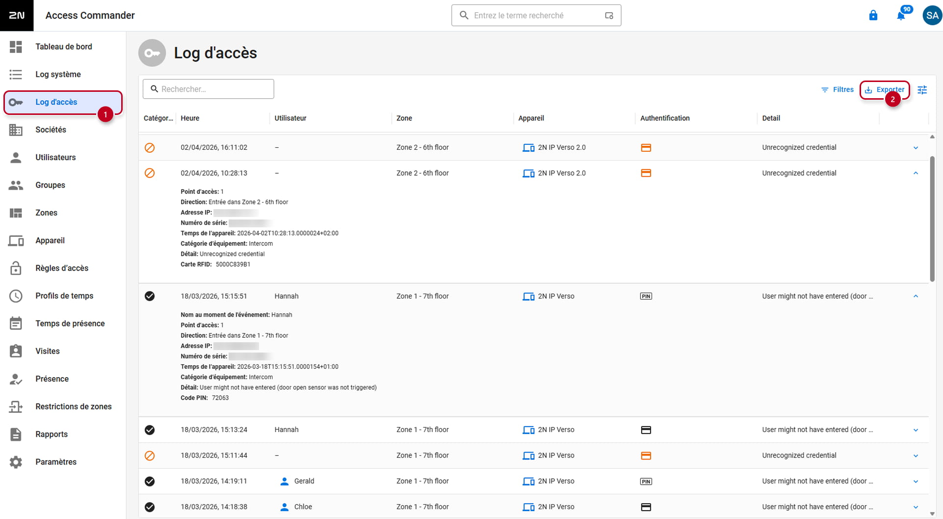 2N ACCESS COMMANDER - Export des logs
