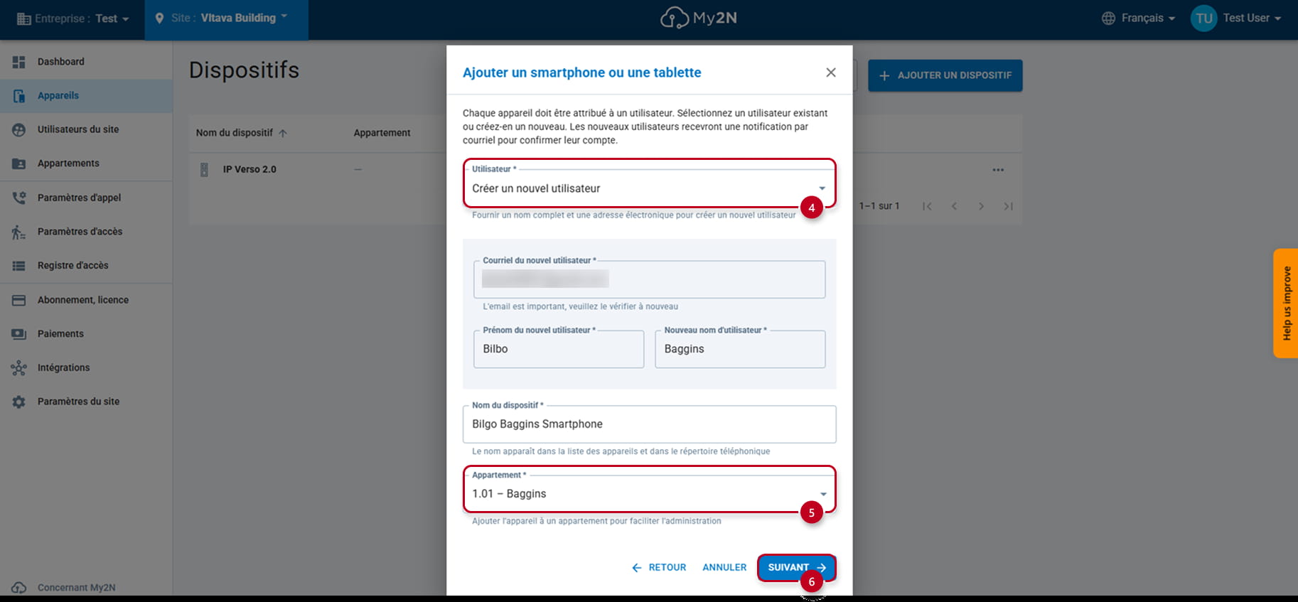 My2N portail - Création d’un utilisateur/appareil smartphone