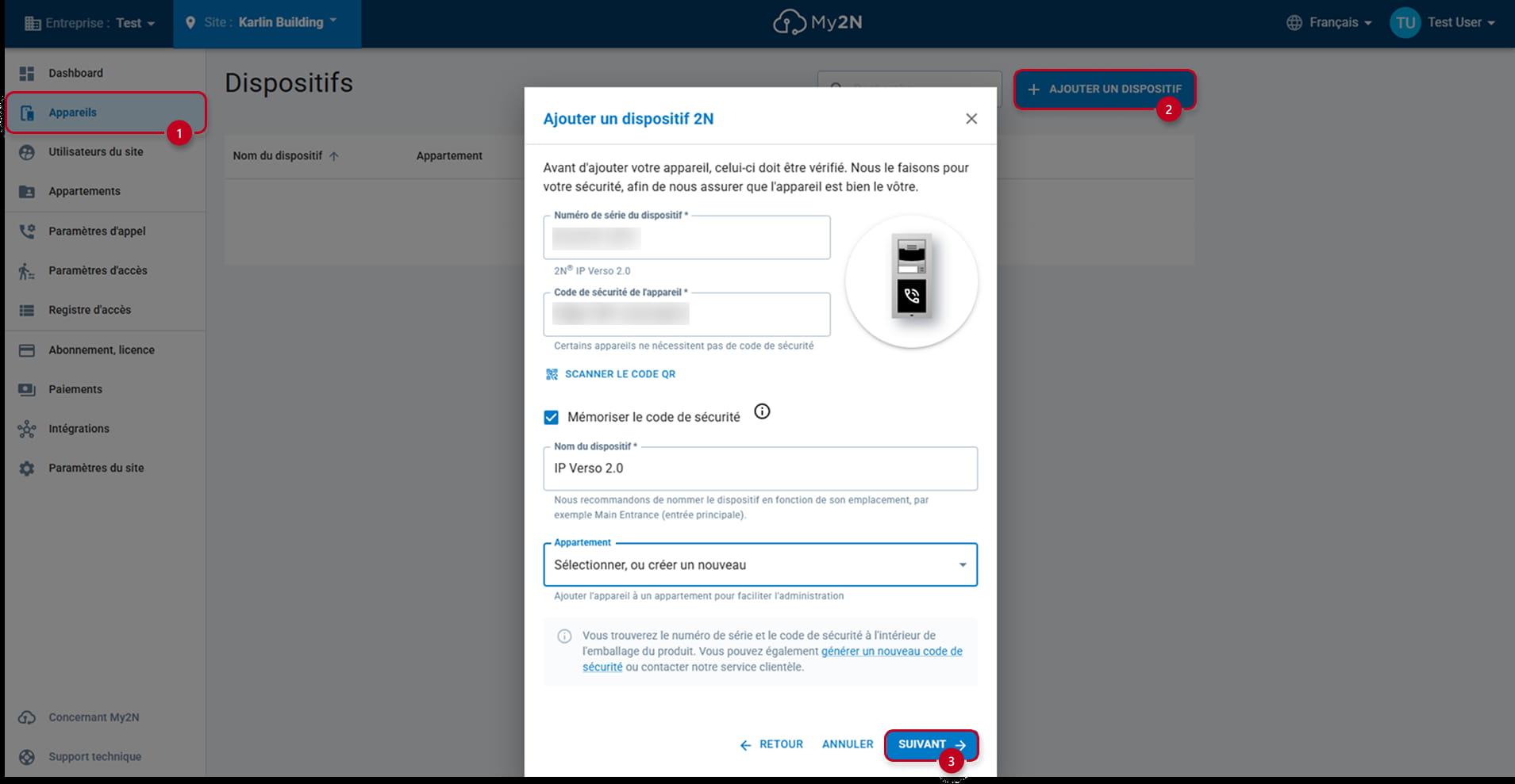My2N portail - type de site Commercial – Ajout d’un interphone