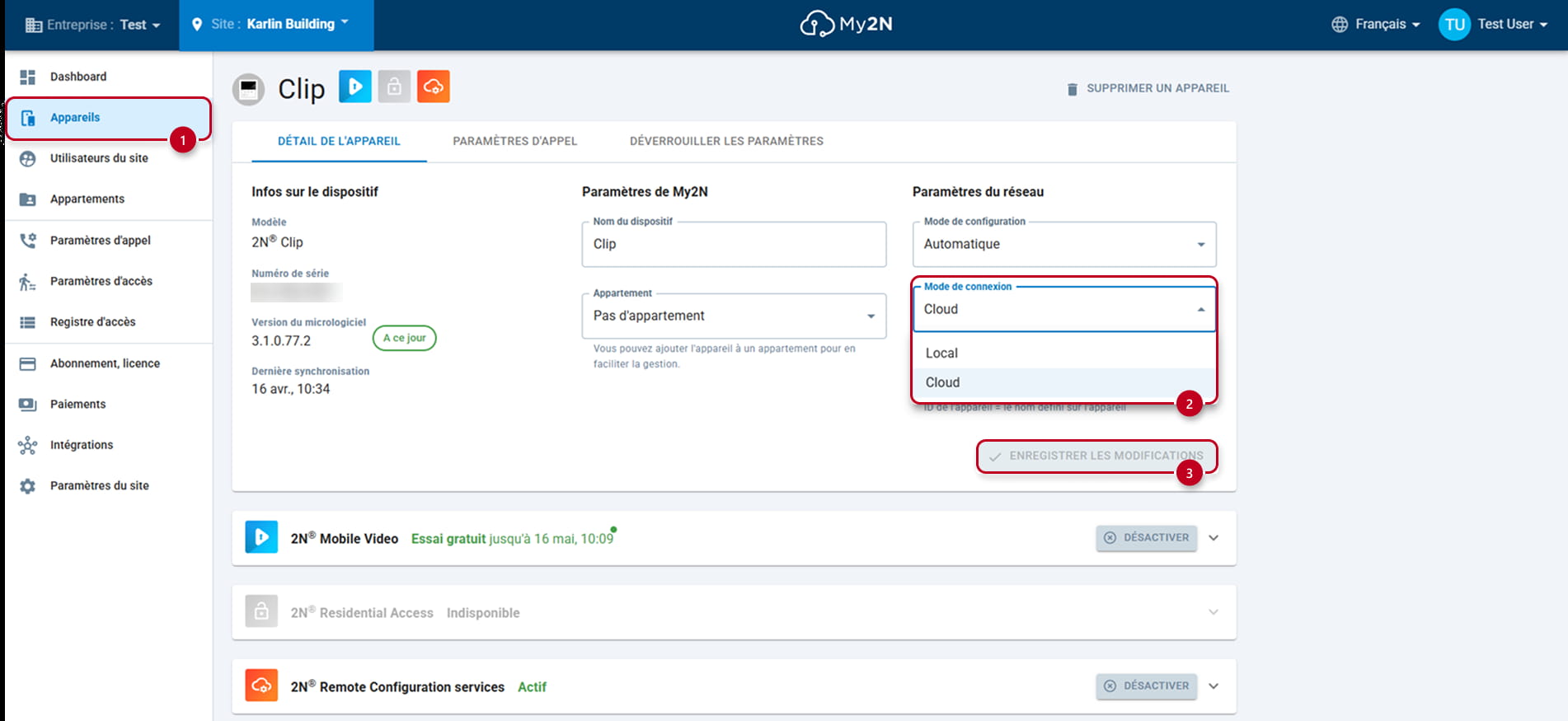 My2N portail - type de site Commercial - unité de réponse - cloud
