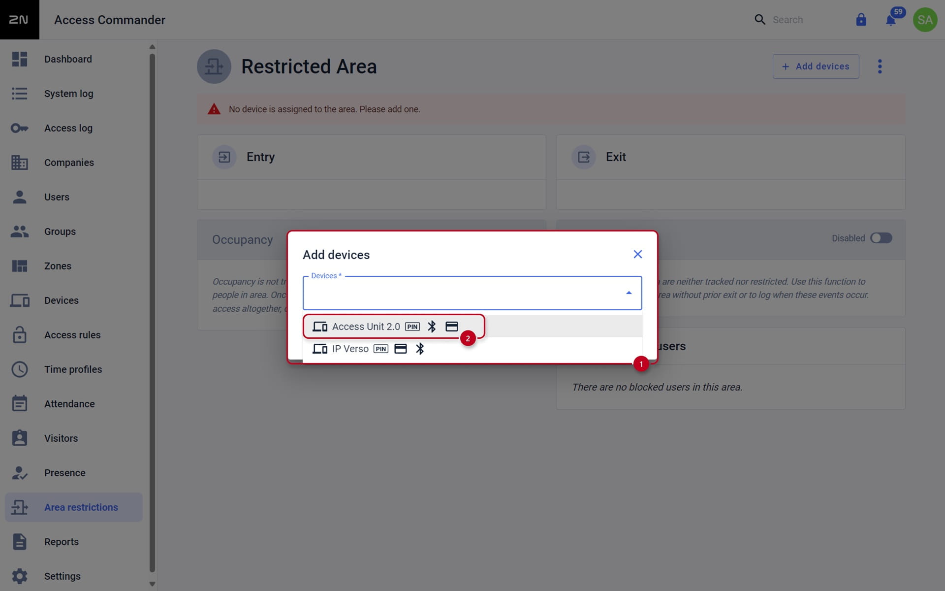 Access Commander Device Selection