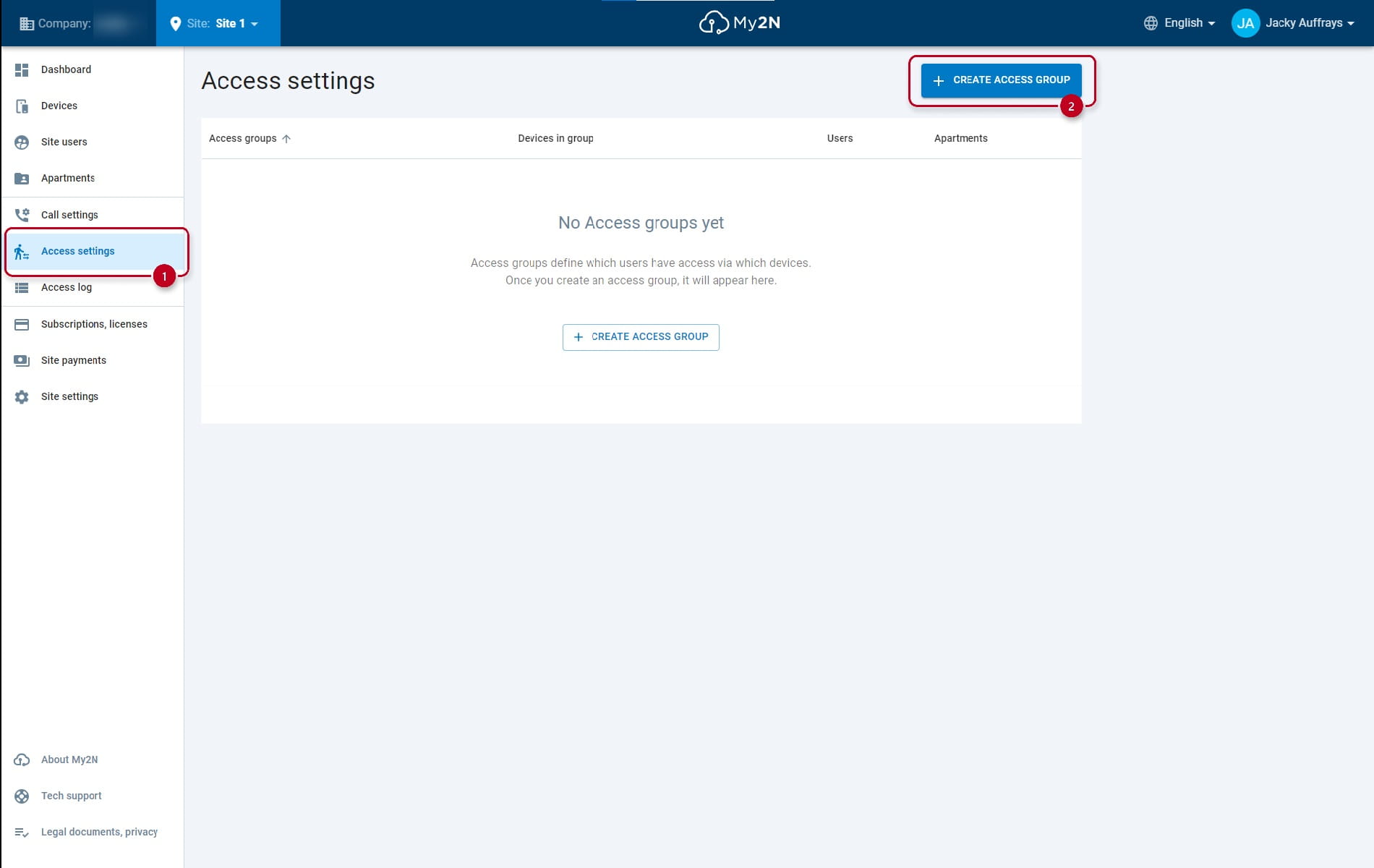 Creating access group in My2N - Step 1