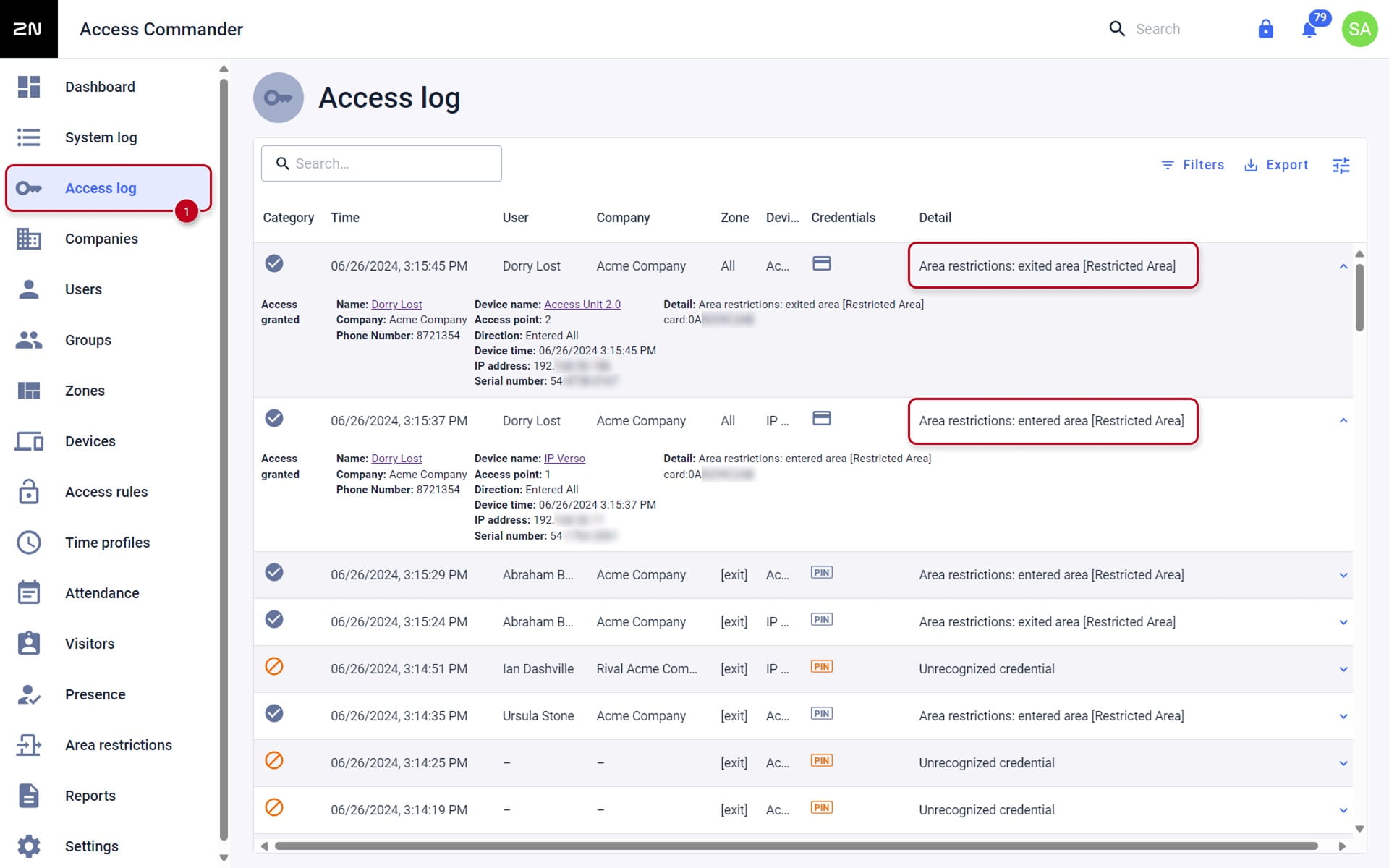 Access Commander Access Log