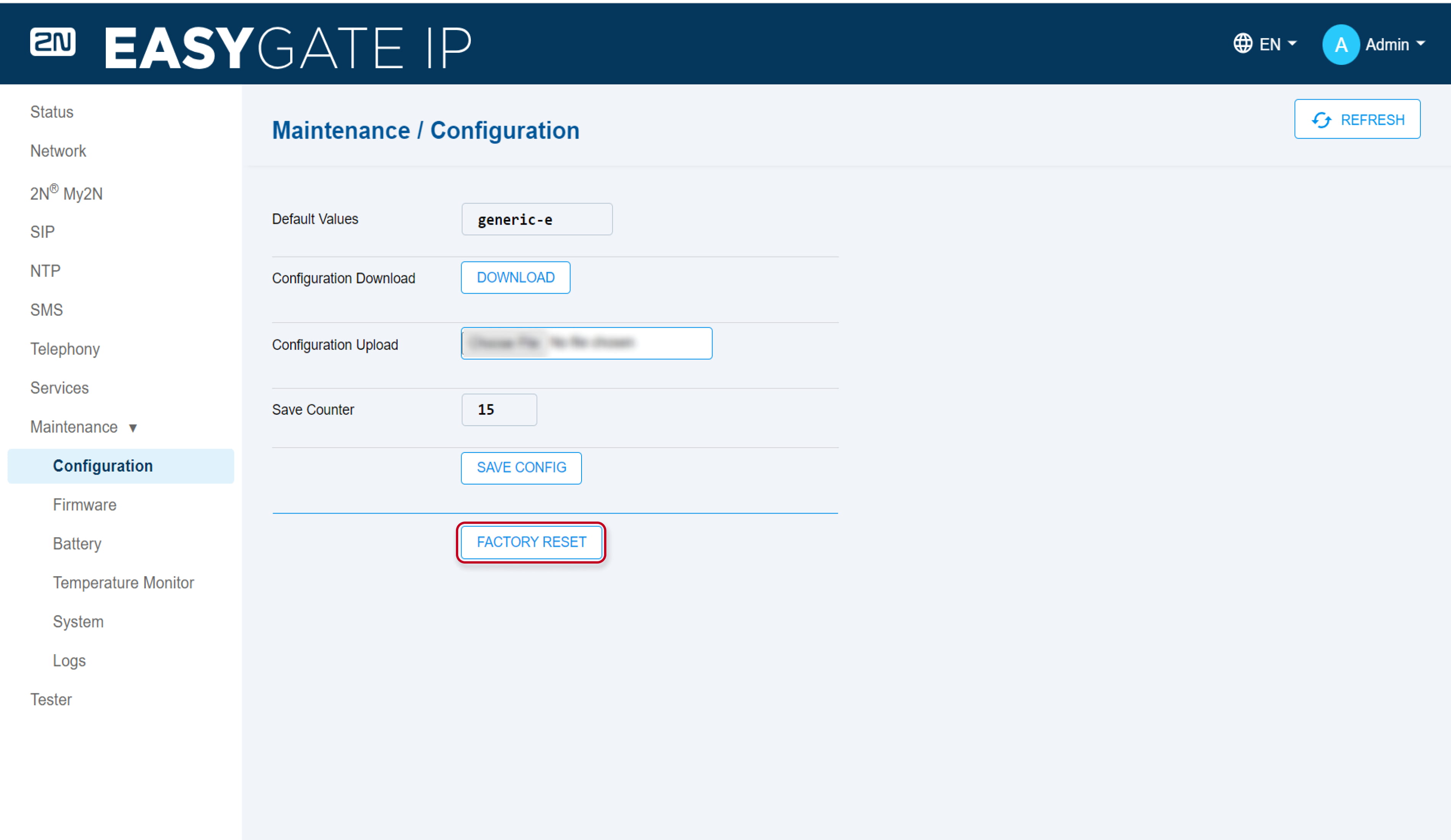 web interface factory reset
