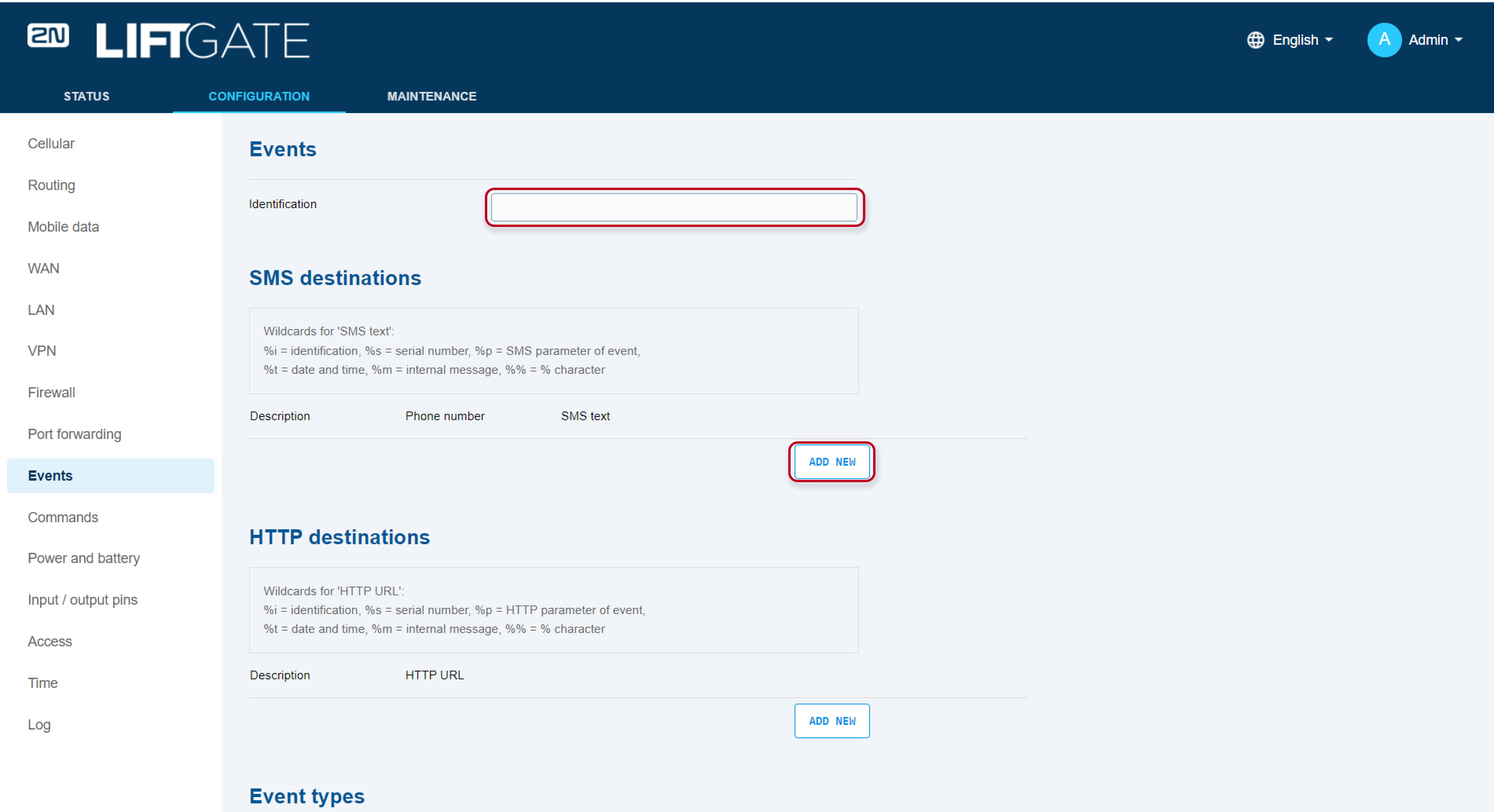 Creating an SMS destination
