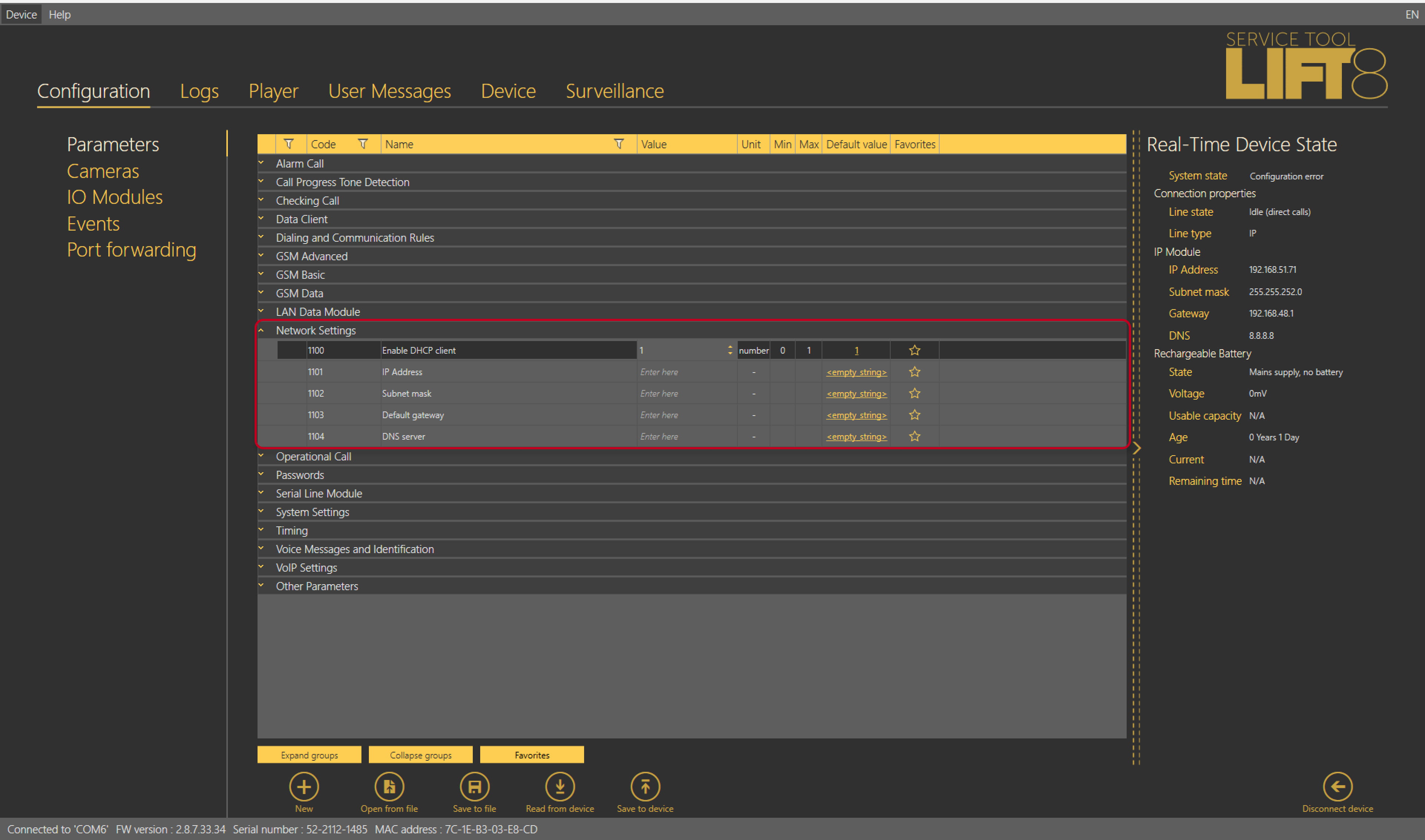 Network settings
