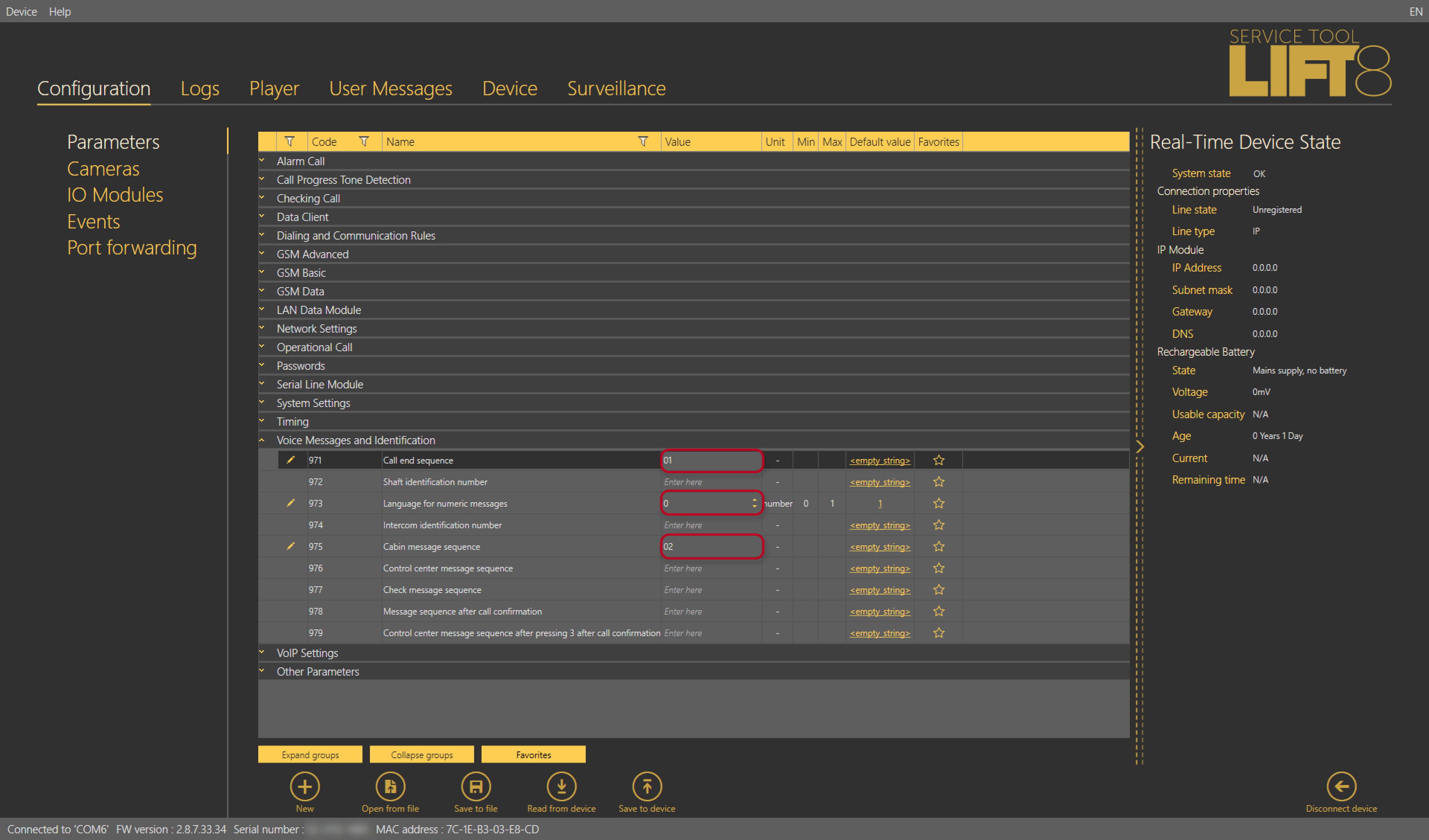 Voice Messages and Identification parameters