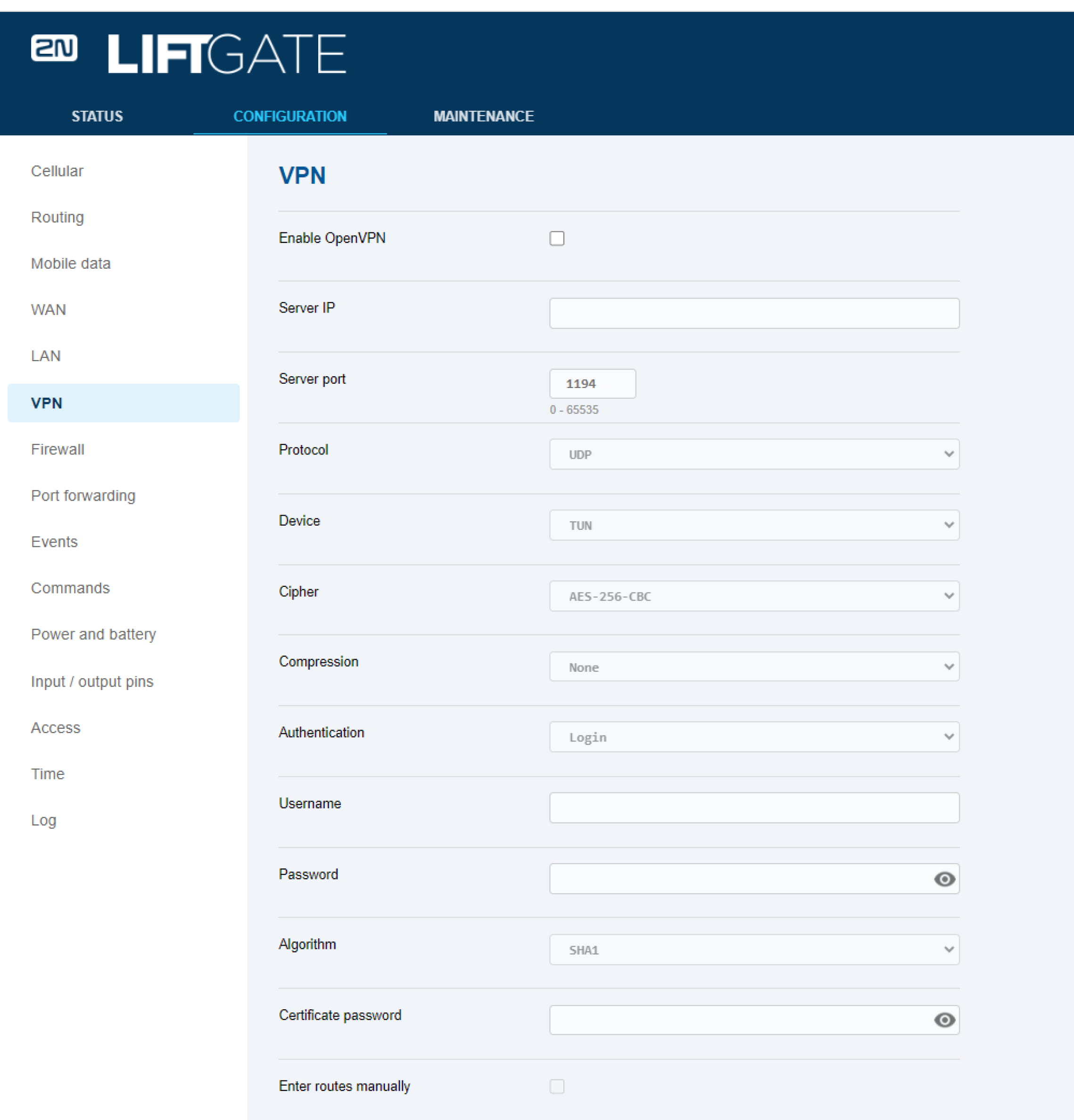 VPN parameters