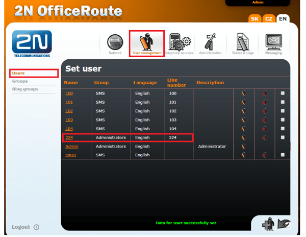 created user in the user list