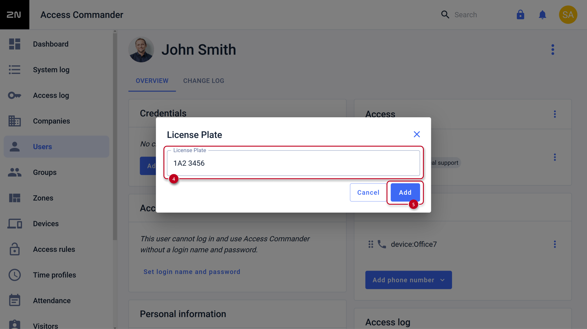 2N Access Commander - Users - Add credential - License plate number
