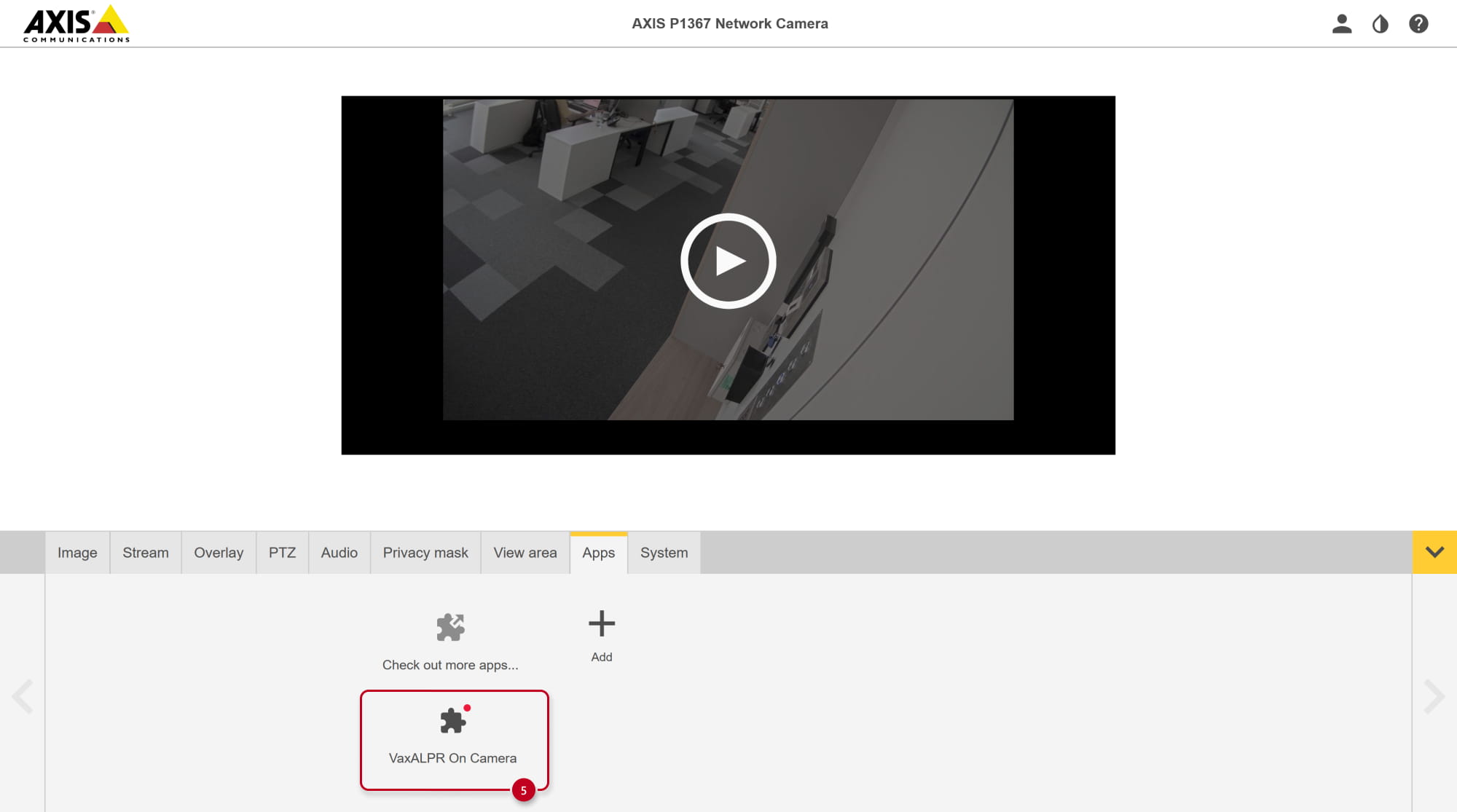Axis network camera - settings - Apps - installed app