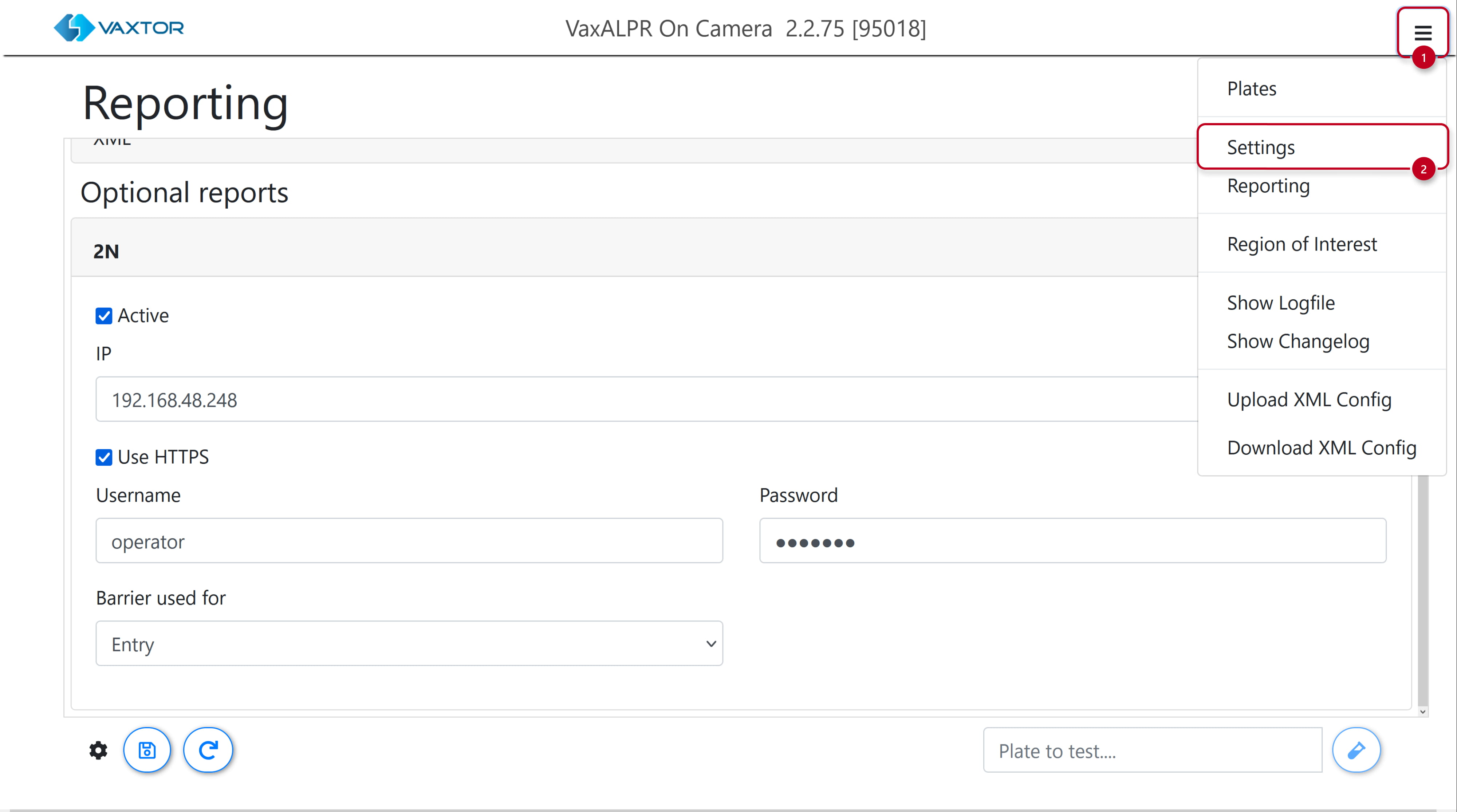 VaxALPR - Reporting - Go to Settings