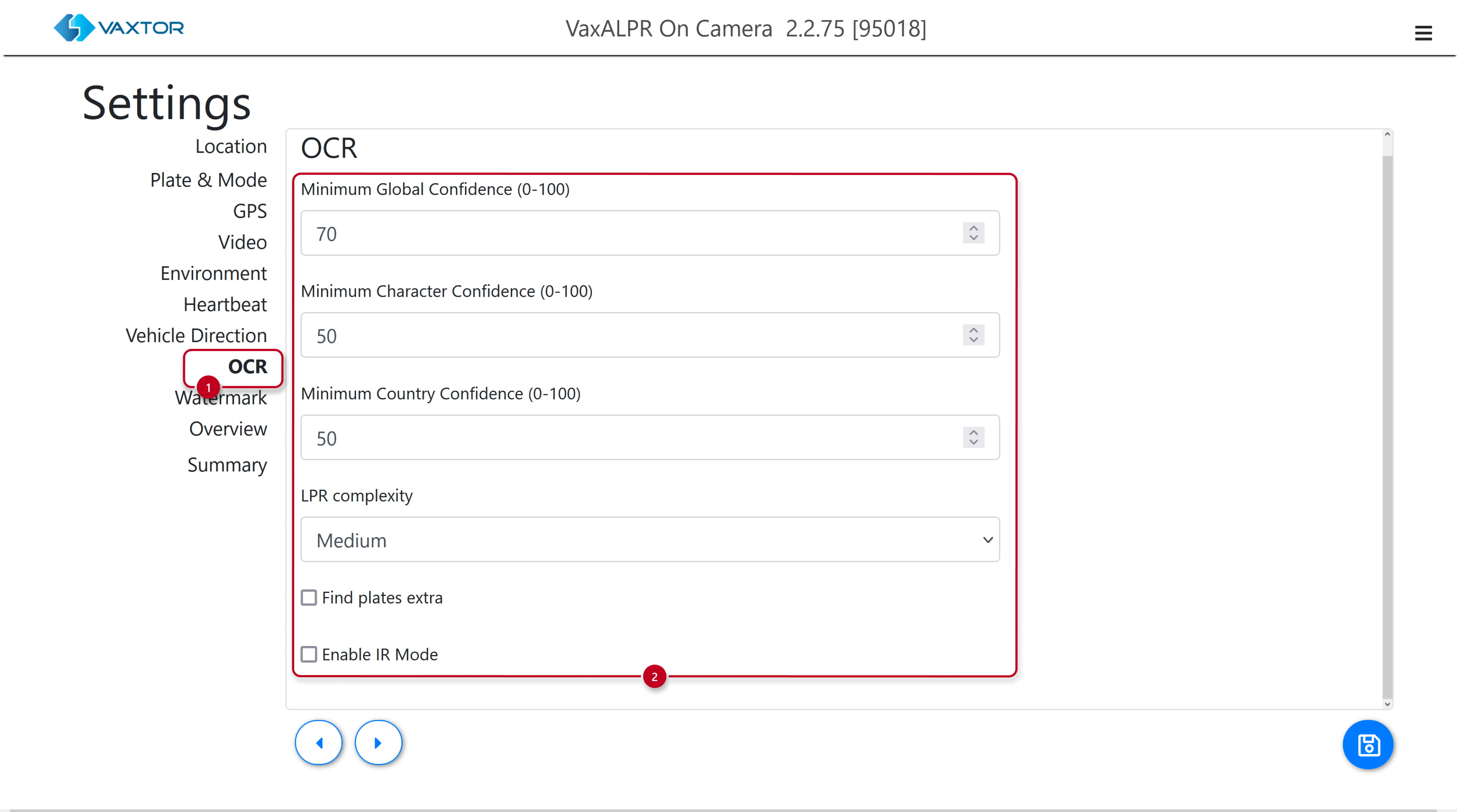 VaxALPR - Settings - OCR