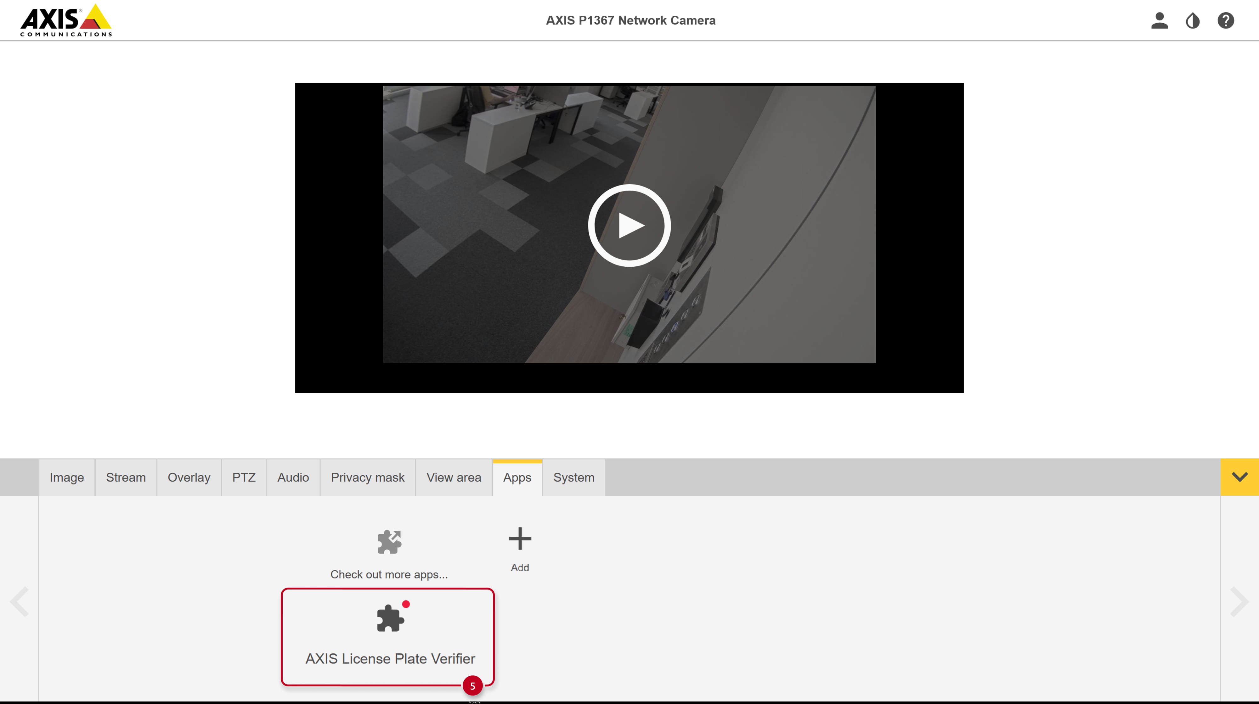 Axis network camera - new app - click on installed ALPV